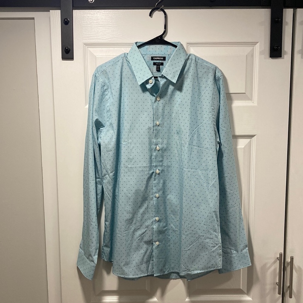 Express Slim-Fit Men’s Long Sleeve Blue Button Up